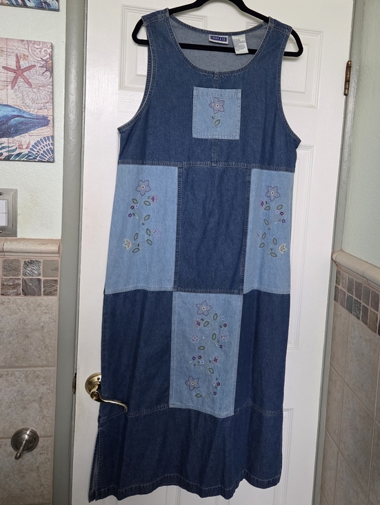 Erika & Co Dresses & Skirts - Blue denim patchwork floral embroidered Maxi Dress Teachercore Cottagecore Boho